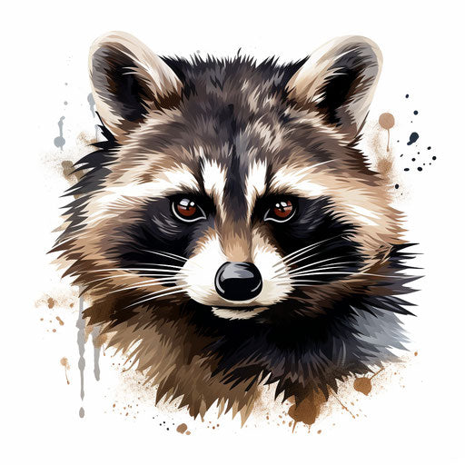 Racoon clipart in the style of Chiaroscuro Art, on a white background