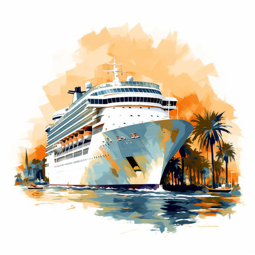 Impressionistic cruise ship art on white background