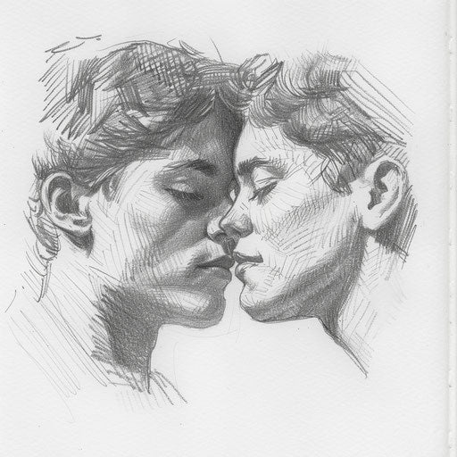 Sketch of two lovers touching foreheads