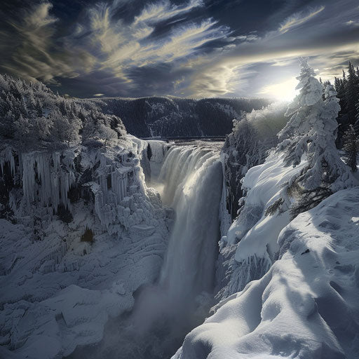 Montmorency Falls, Quebec, dramatic landscape with intense shadows