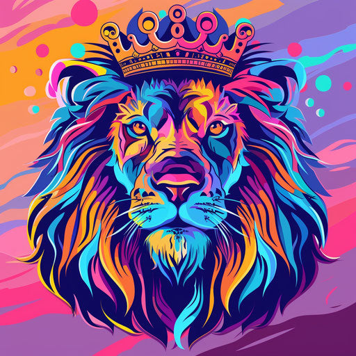 Playful flat tattoo sketch of a lion with a crown