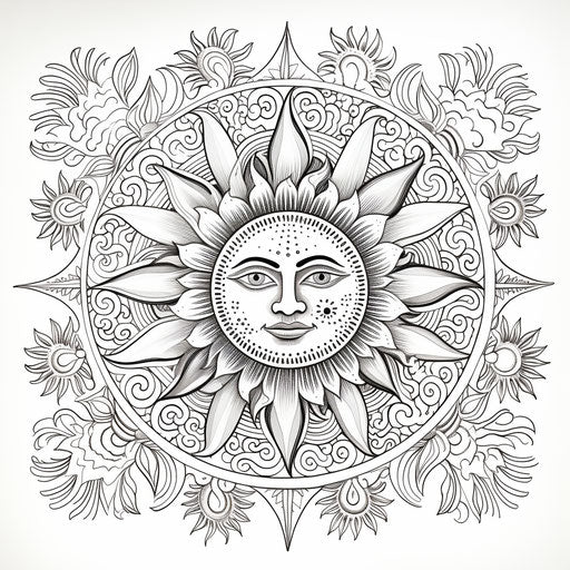 Sun drawing tattoo coloring page