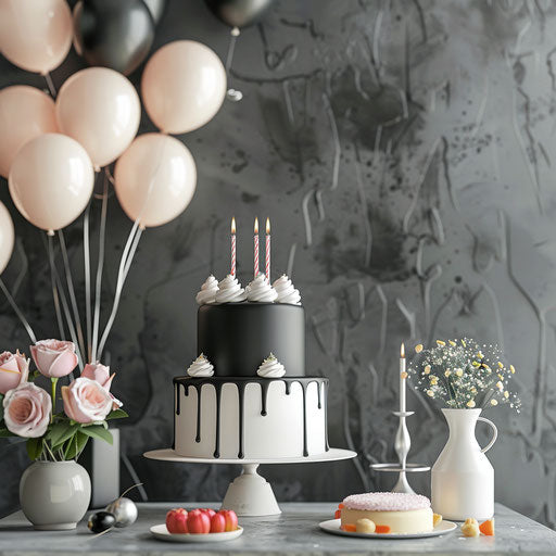Realistic birthday party clipart on slate grey background