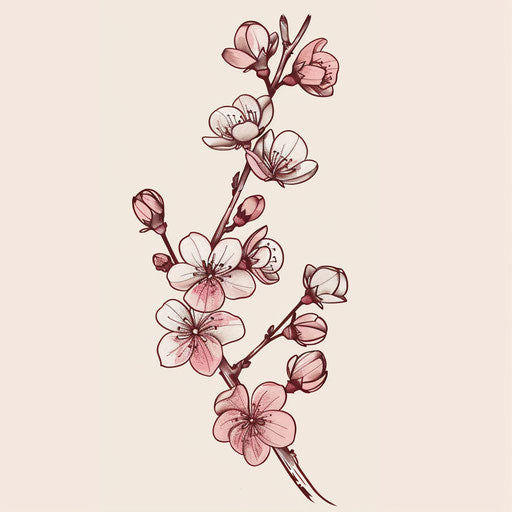 Elegant sketch of a cherry blossom branch in pink shades