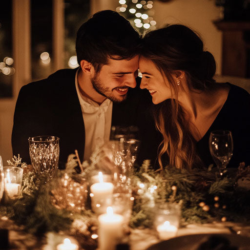 Romantic candlelit dinner for two in holiday attire