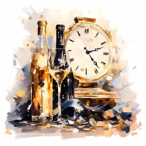 New Year's Eve clipart in the style of Impressionistic Art, on white background