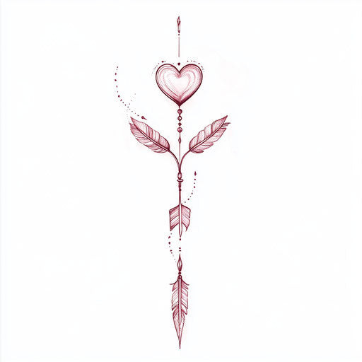 Back shoulder tattoo with heart and arrow in soft pink