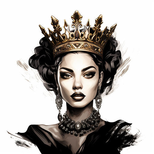 Queen clipart in the style of Chiaroscuro Art, on white background