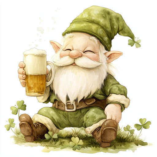 St. Patrick's Day dwarf drinking beer with clovers