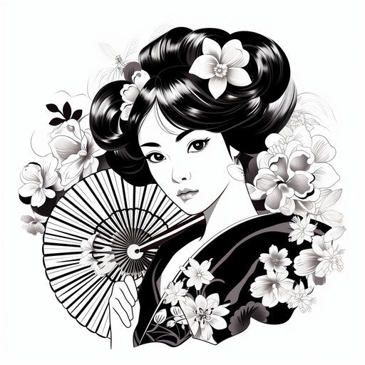 Hand drawn Japanese fan