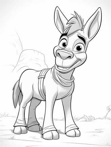 Printable donkey coloring page in the style of Carl Barks
