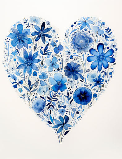 Heart painted with blue flowers and vines