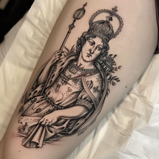 Renaissance king tattoo on white background