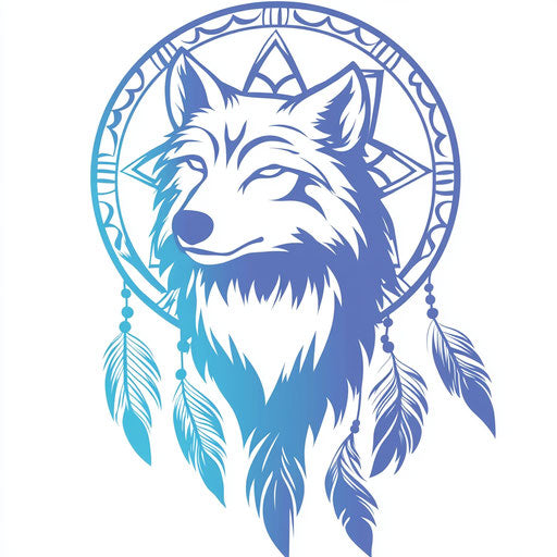 Wolf and dreamcatcher in flat tattoo style