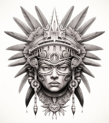 Indian head tattoo design for person, in Mayan art style
