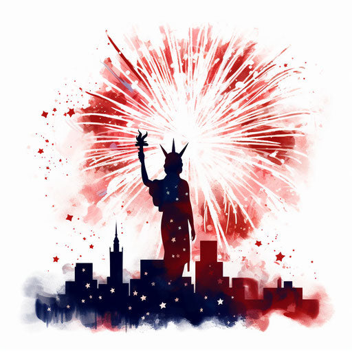 4th of July clipart in the style of Chiaroscuro Art, on white background
