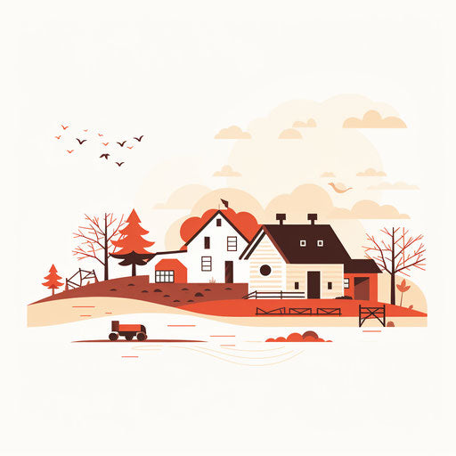 Minimalist country scene on white background