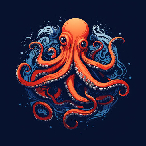 Orange and Blue Octopus Logo Design in Light Navy and White