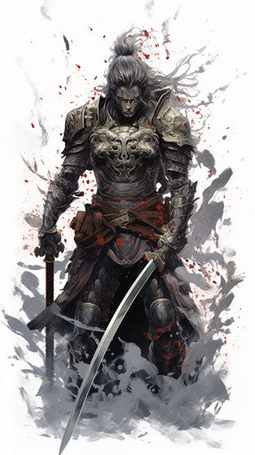 Samurai: dotwork, tattoos, Mende art, dynamic movement