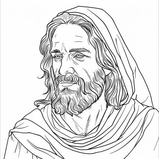 Kind-faced Jesus in a coloring book