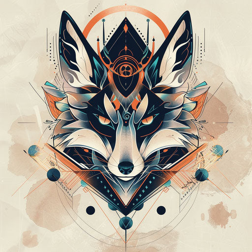Flat futuristic tattoo sketch of a metallic kitsune