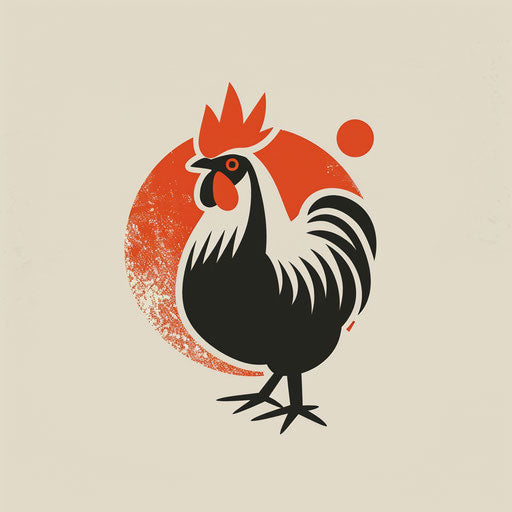 Farm logo with stylized rooster on light grey background