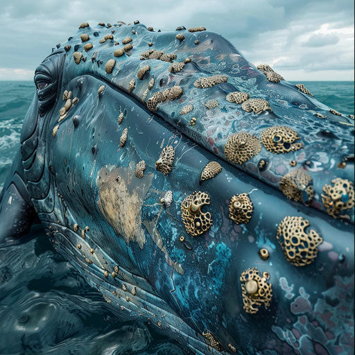 Blue whale with barnacles on its skin