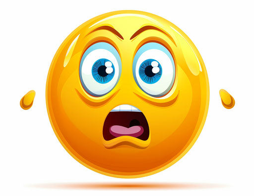 Illustration scared emoji clipart, cute yellow with blue eyes and open mouth on white background