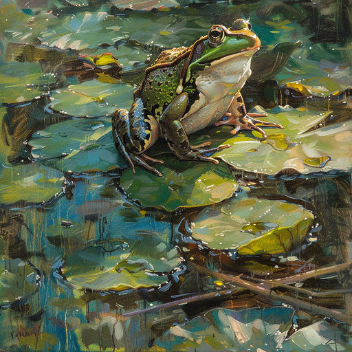 Frog on lily pad, ready to leap