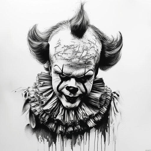 Realistic portrait of a sad clown with intricate facial exp