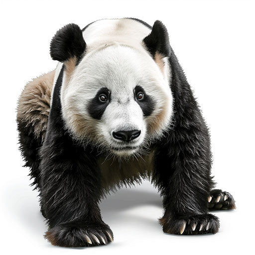 Realistic panda clipart on flat white background, high contrast
