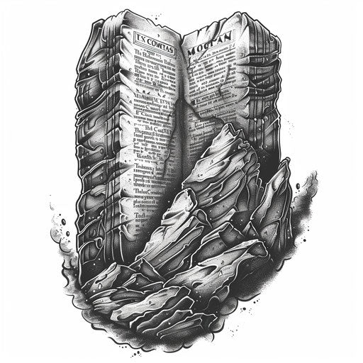 Illustration of the Ten Commandments tablets, ancient stone tablet tattoo design