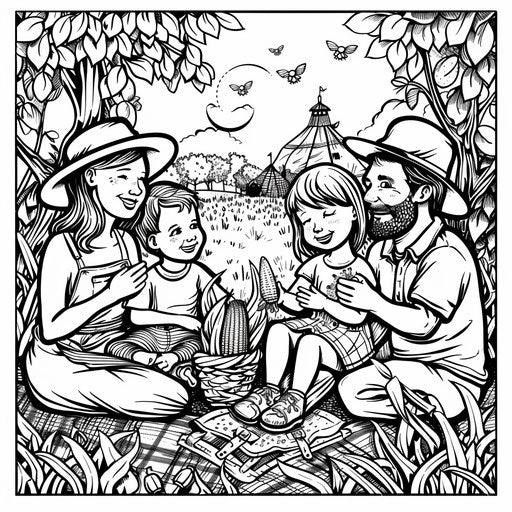 Family picnic with grilled corn