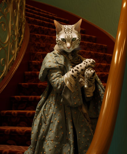 Person cat playing on the stairs