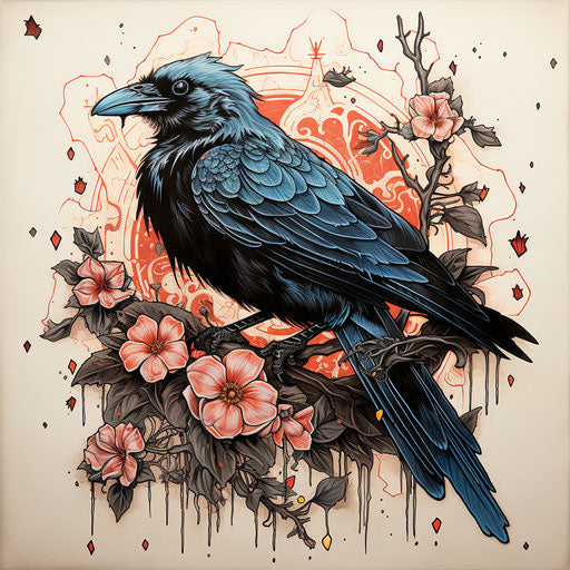 A crow tattoo with wings on a sheet of paper