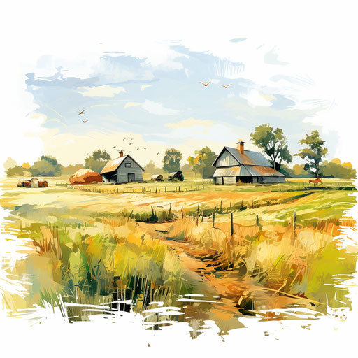 Farm illustration in the style of impressionistic art
