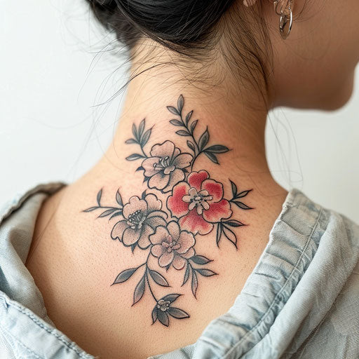 Traditional Korean floral motifs tattoo
