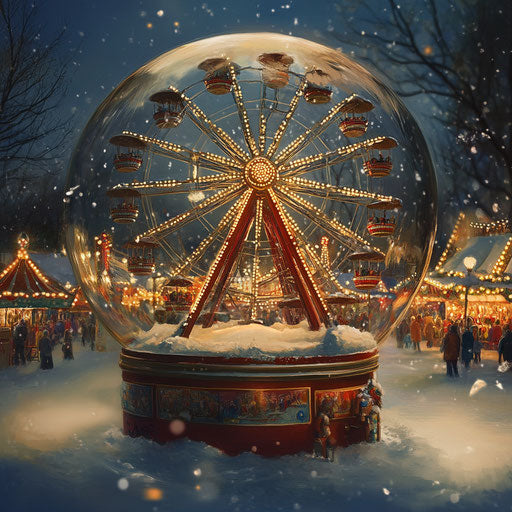 Winter night at the carnival with snow