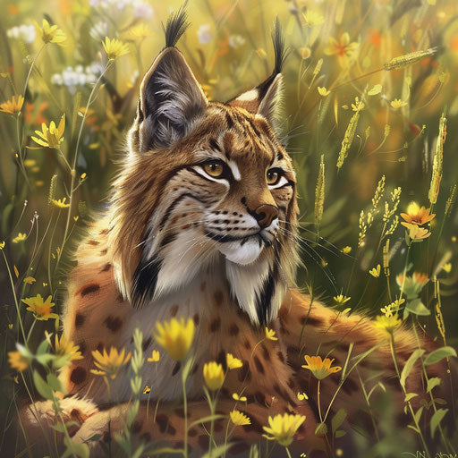 Lynx in a vibrant summer meadow