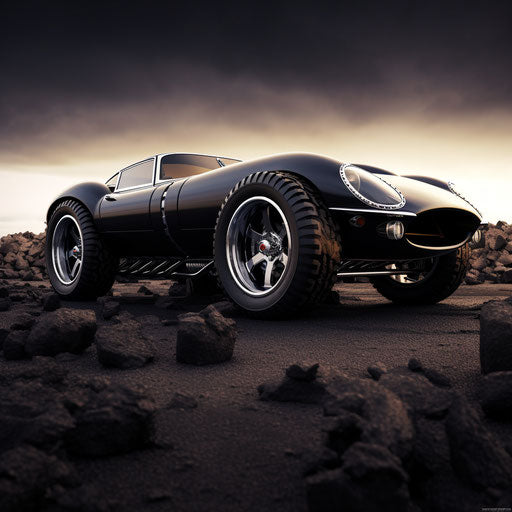 Jaguar e type car Bigfoot tires