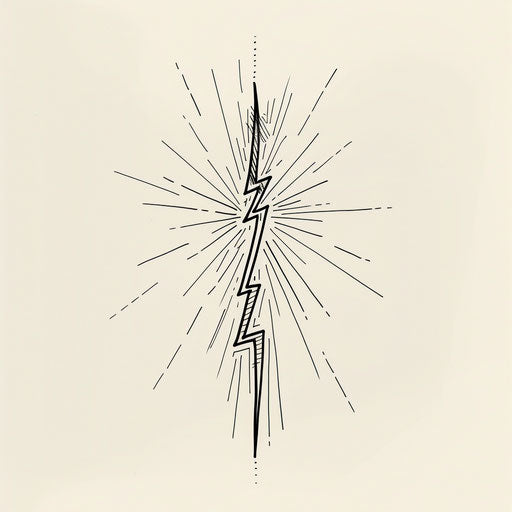 Energetic flat tattoo sketch of a lightning bolt created with a single zigzag line
