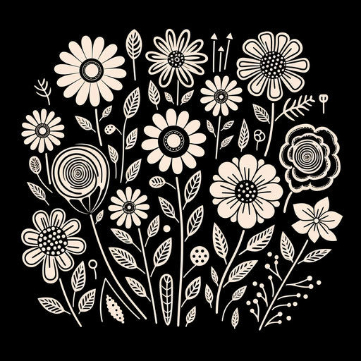 Black and white flower, naive style, minimalist, hand-drawn