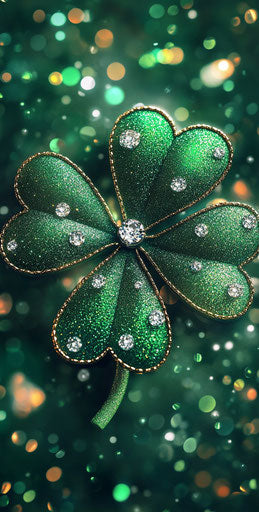 Shamrock with diamonds, glittery background, phone wallpaper