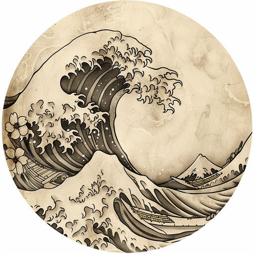 Vintage clipart tattoo sketch of Japanese wave