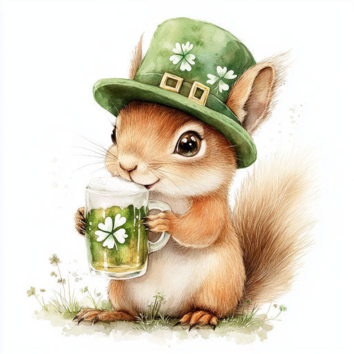 St. Patrick's Day, cute baby squirrel with green hat
