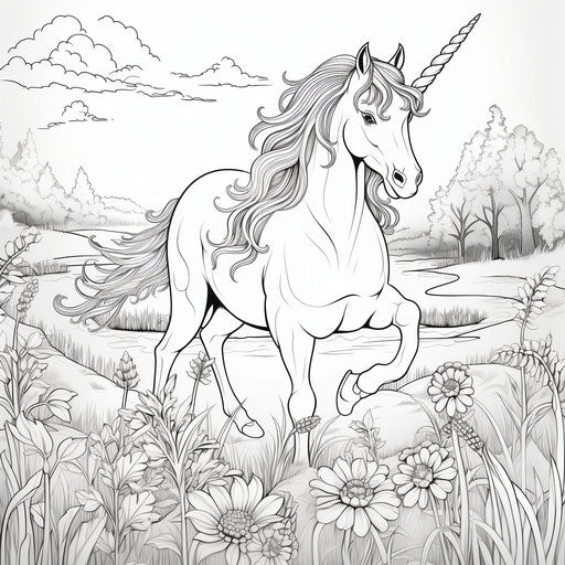 Realistic unicorn in the meadows