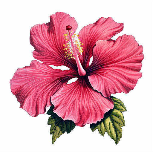 Hibiscus flower illustration in the style of Chiaroscuro Art, on white background