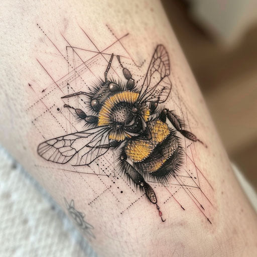 Abstract geometric bee tattoo on white background
