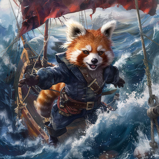 Red panda pirate sailing the high seas
