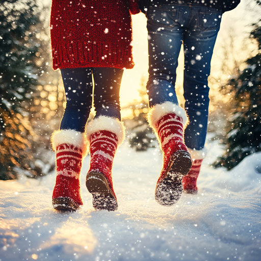 Winter stroll with thick Christmas socks